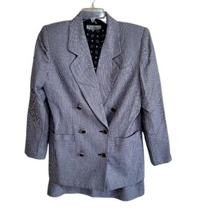 Petite Sophisticate Blue And White Plaid 3pc Blouse Blazer Skirt Set Size 10P